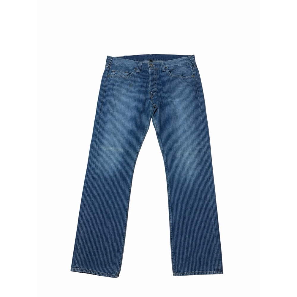 TRUE RELIGION Jeans Men's 40 Med Blue Wash Geno pinstripe Straight‎ Leg USA Made